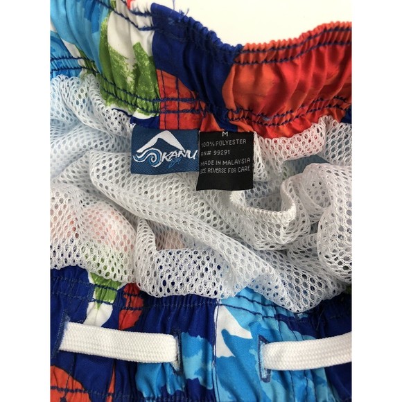 Kanu Surf Swim Trunks Mens M Blue Red Green Floral Cargo Shorts Drawstring - Picture 5 of 6